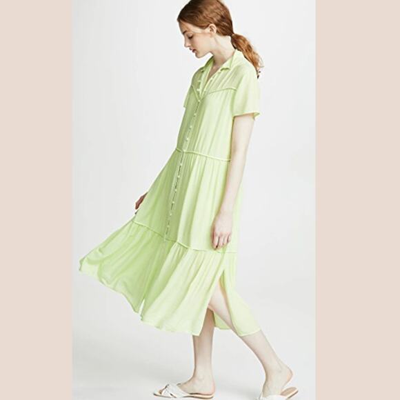 Rag & Bone Libby Tiered Seam Crinkle Midi Dress Lime Green XS - Picture 2 of 7